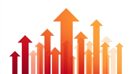 Set of orange and red upward pointing arrows forming growth trend graph on white background, vector flat design for business and finance concepts.