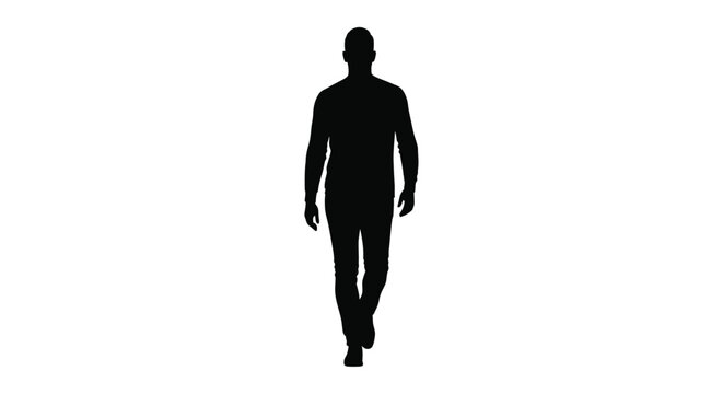 Silhouette of a man walking towards camera full body isolated on daylight silhouette