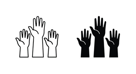 Fototapeta premium Hands raised up voting choice participation concept line art silhouette isolated - Line and glyph icon and logo - Vector icon symbol for website - Icon vector