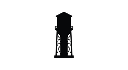 Silhouette of a classic wooden water tower structure standing tall against a clean backdrop silhouette