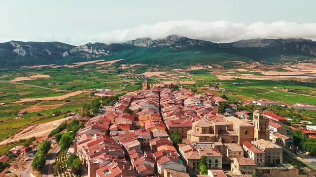 Aerial view of Laguardia medieval fortified hilltop village in northern Spain
