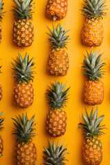 Pineapples on orange background, food lifestyle illustration