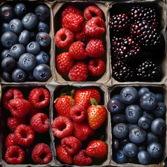 Packs of berries, topdown view