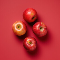 Red apples on red background, food lifestyle illustration