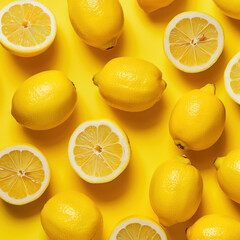 Cut lemons on yellow background, food lifestyle illustration