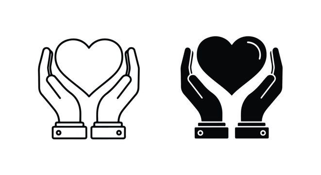 Two hands holding a heart outline and solid icon representing care - Line and glyph icon and logo - Vector icon symbol for website - Icon vector