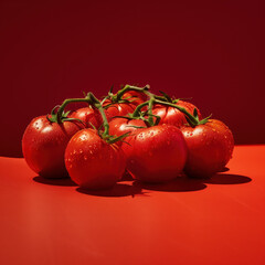  Tomato grape on red background, food lifestyle illustration