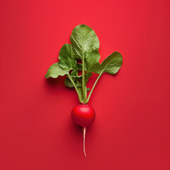  Radish on red background, food lifestyle illustration
