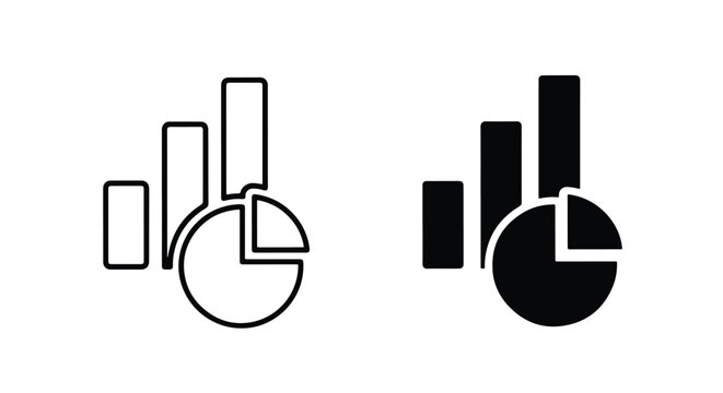 Two icons showing bar chart and pie chart data analysis and statistics - Line and glyph icon and logo - Vector icon symbol for website - Icon vector