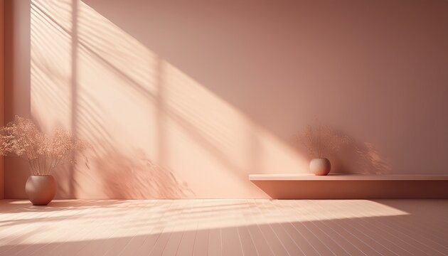 pink background studio room abstract shadow overlay on wall floor light gradient window loft minimal for presentation product cosmetic podium card promotion pastel pattern beige backdrop