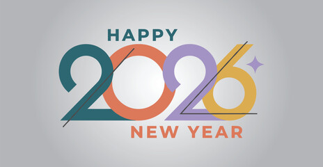 Clean and Elegant Happy New Year 2026 Vector Design with Star Icon and Gradient Background