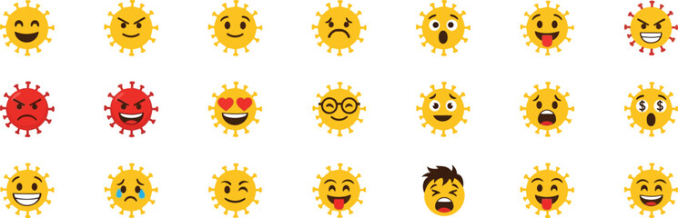 virus emoji faces collection expressing mixed emotions bringing humor and personality to awareness and education visuals
