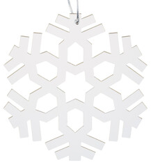 White snowflake ornament with geometric cutout design on white background