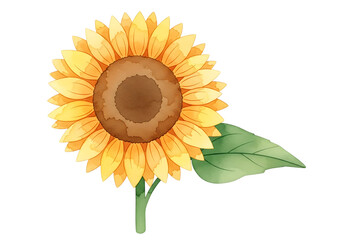 Obraz premium Beautiful single sunflower bloom with green leaf isolated ready for design isolated on transparent background