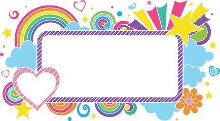 rainbow frame with stars hearts and clouds spreading cheerful color and positivity across playful design compositions