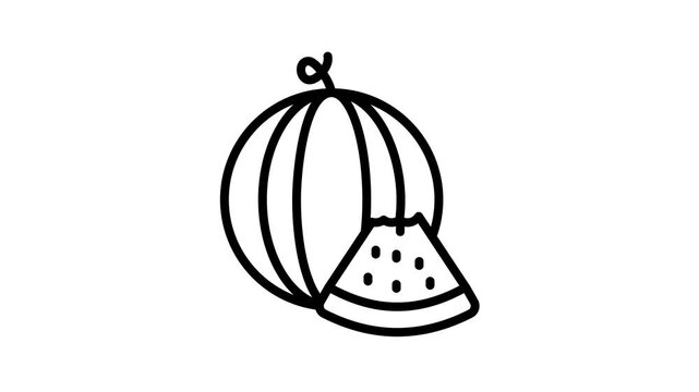 Trendy outline aminated icon of round watermelon whole fruit