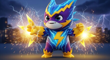 Cute creature in lightning costume, firing electric energy