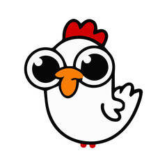 Cute Cartoon Hen vector Sticker with Huge Eyes.