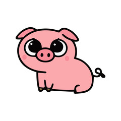 Cute Cartoon Pig vector Sticker with Big Eyes.