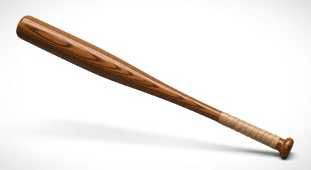 Polished wooden baseball bat with a textured grip on a white background