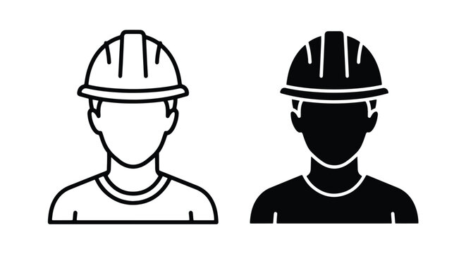 Two stylized worker icon symbols showing hard hat and shirt outline - Line and glyph icon and logo - Vector icon symbol for website - Icon vector