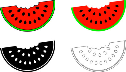 outline silhouette bitten watermelon icon set