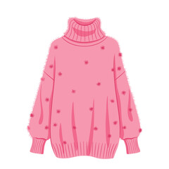 Obraz premium A cozy, soft pink turtleneck sweater with fluffy texture and decorative pom-poms, perfect for winter fashion and warmth.
