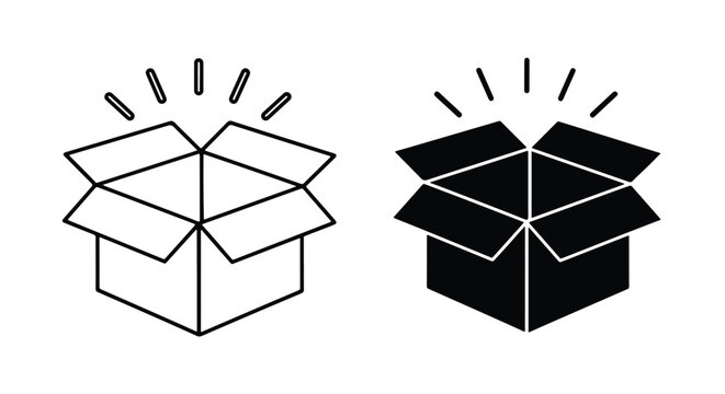 Drawn open box icon set delivery shipping unboxing surprise gift idea - Line and glyph icon and logo - Vector icon symbol for website - Icon vector