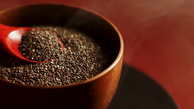 Roasting chia seeds for a healthy snack in a cozy kitchen
