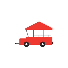 Stylized Red Food Truck with Awning, Black Wheels, and Minimalist Design