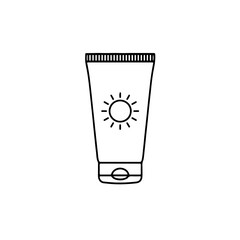 Obraz premium Sunscreen Tube Outline with Sun Icon, Minimalist Design for Summer Protection