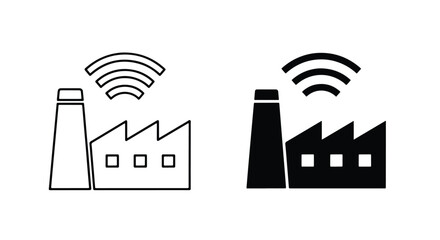 Smart factory icon with wireless signal symbol modern industrial building outline - Line and glyph icon and logo - Vector icon symbol for website - Icon vector