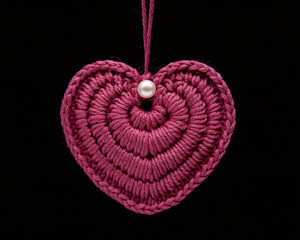 Elegant crocheted heart ornament with single pearl accent, perfect for Valentine's Day or special occasion decor