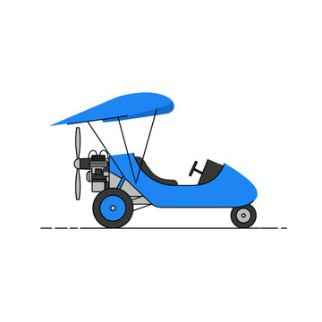 Blue minimalist autogyro with propeller and engine, side view