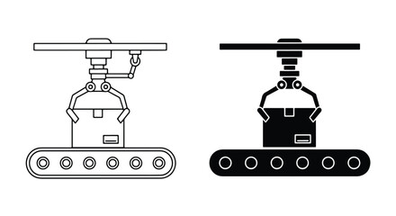 Automated industrial robot arm conveyor belt system package handling equipment - Line and glyph icon and logo - Vector icon symbol for website - Icon vector