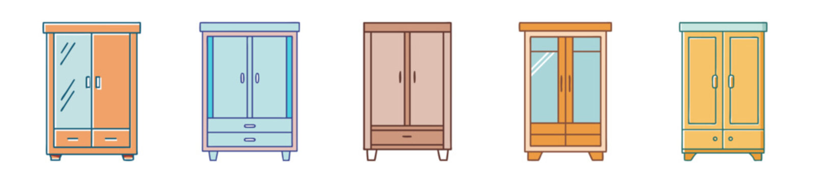 Collection of five distinct armoire styles in varying colors and designs