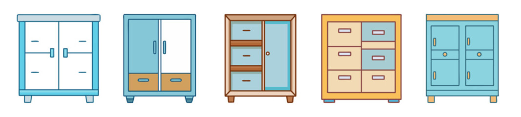 Modern multi-panel cabinet design with different compartment styles