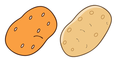 Sad orange potato next to happy yellow potato showing different emotions