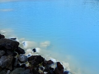 Geothermal Hot Spring in Reykjanes Peninsula, Iceland, with Silica-Rich Blue Water and Volcanic Landscape