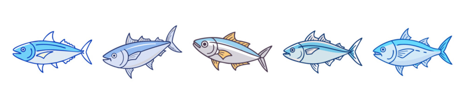 Dynamic skipjack tuna schooling underwater with aquatic life and marine elements