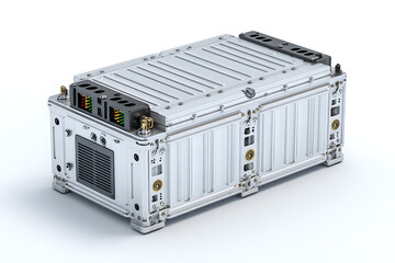 Fototapeta premium Advanced silver metal industrial equipment showcasing detailed construction and precise engineering, ideal for technology, manufacturing, or industrial design projects with a modern, sleek aesthetic