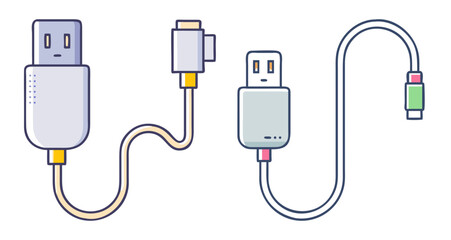 Two usb cables with different connectors for device charging and data transfer