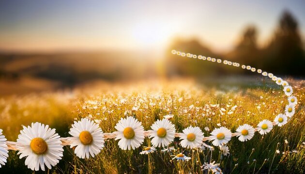 a daisy chain on a sunlit meadow