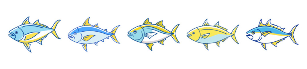 Vibrant yellowfin tuna fish swimming through tropical ocean waters