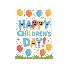 Joyful happy children's day celebration with colorful balloons and confetti for kids