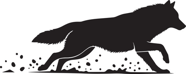 Dynamic silhouette of a wolf running through dust and debris wildlife animal
