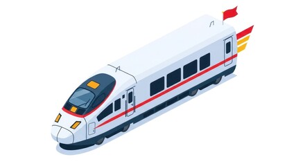 Naklejka premium Isometric white train with red details & flag, angled on white