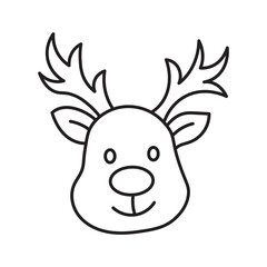Cute Reindeer Head Outline Vector Illustration for Festive Holiday Designs and Charming Christmas Projects. Adorable Cartoon Deer Face Graphic