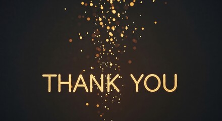 Elegant 'Thank You' with golden, glittering particles against a dark background. Perfect for appreciation messages, event thank yous, or business gratitude visuals.