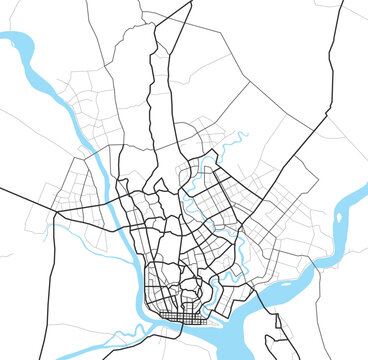Yangon or Rangoon city map. Town streets on the plan. Line scheme of roads. Architectural urban background. Vector